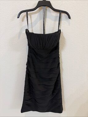 Bill Levkoff Black Strapless Midi Cocktail Dress